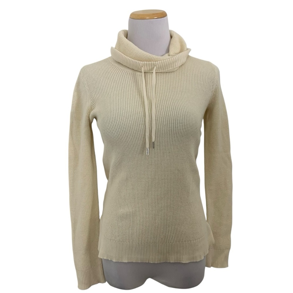 Laura Ralph Lauren Waffle Knit funnel neck top womens Size XS Cream Thermal